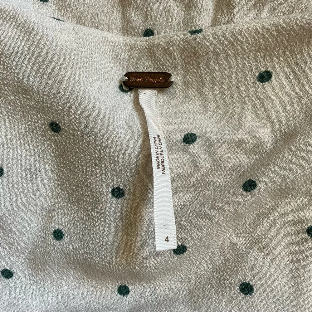 Free People Cream and Green Polka Dot All Yours Tie Waist Mini Dress size 4
